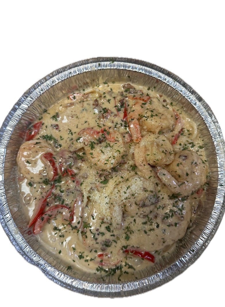 Chicken & Shrimp Carbonara Pasta.